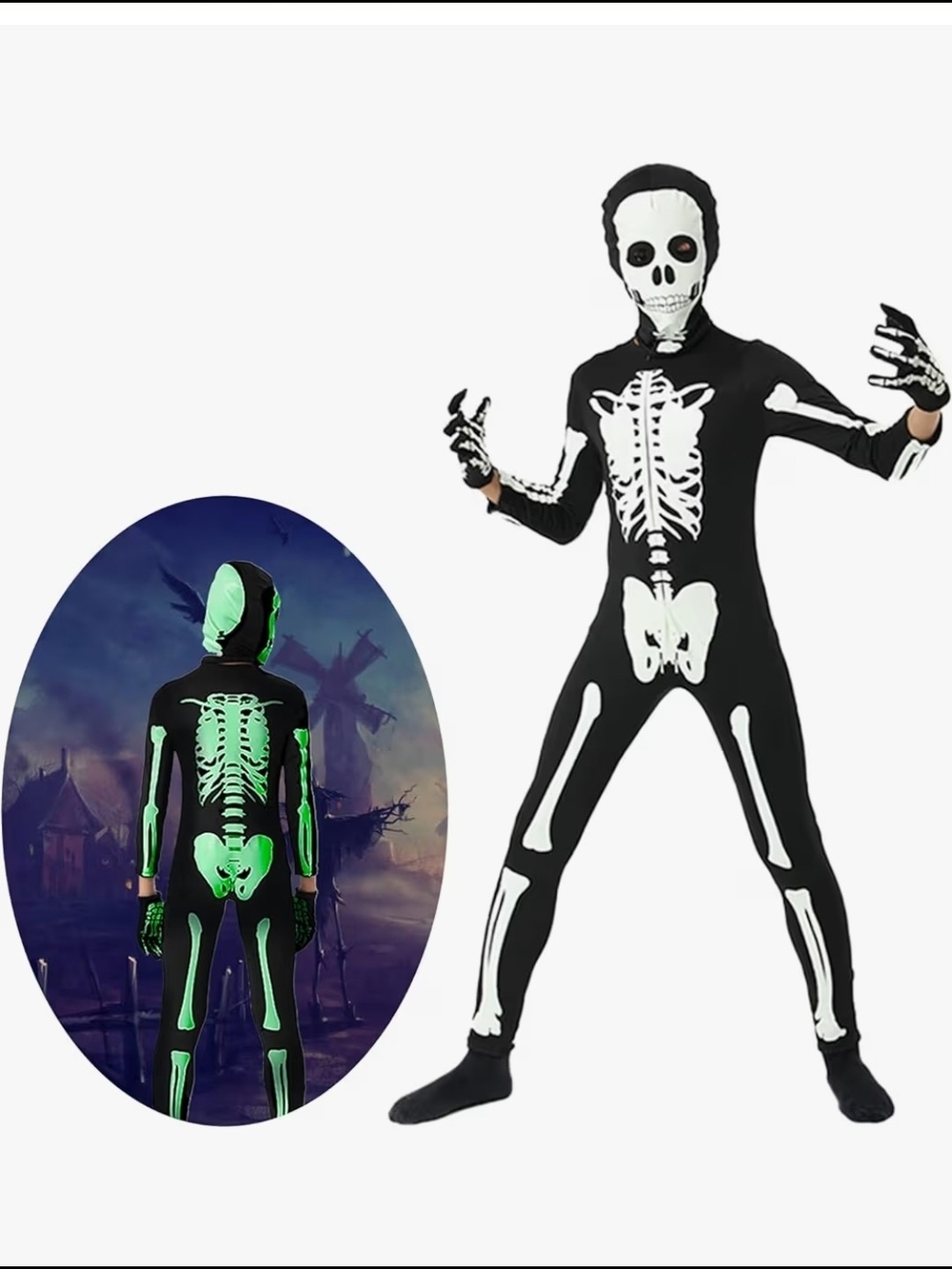 Kids Black Glow Skeleton Costume - 4-6 Y